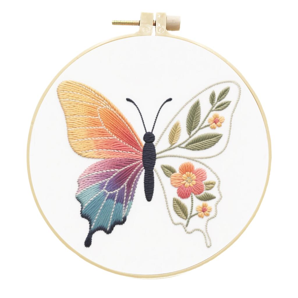 1 zestaw Prosty kwiat i motyl DIY zestaw materiałów do haftu z narzędziami i instrukcjami, odpowiedni dla początkujących.