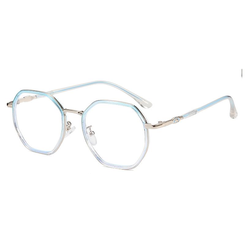 Trendy Retro Metal Polygon Flat Glasses Party Club Personalized Large Frame Anti-Blue Glasses
