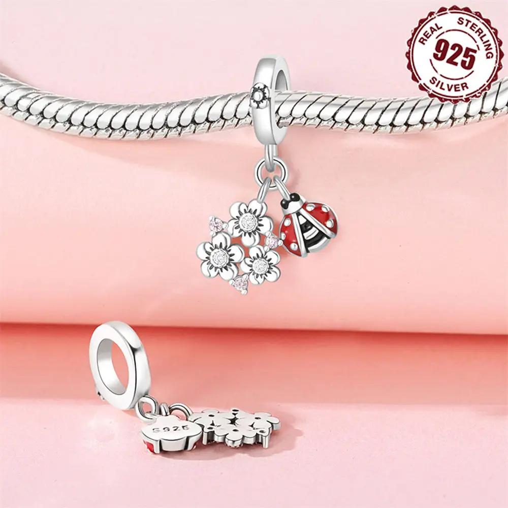 Original Copper Lucky Four-Leaf Clover Horseshoe Red Ladybug Snail Charms Beads Pendant Fit Bracelet Gift Diy Women Jewelry