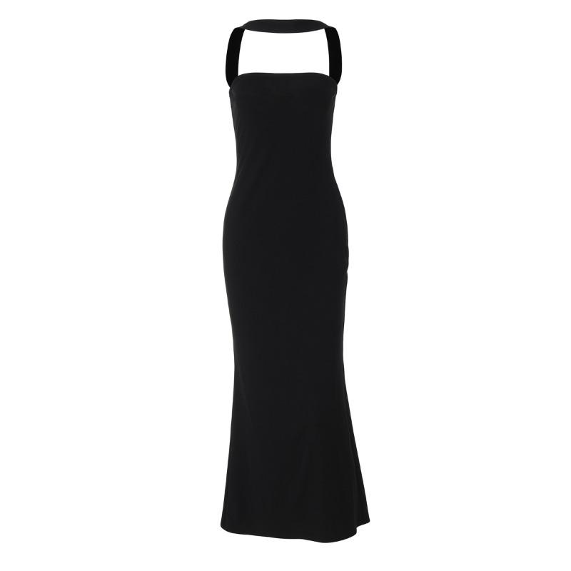 Haut Bandeau Femme Col Une Ligne Tempérament Français Dos Nu Ouverture Col Robe Moulante Fente Hanche