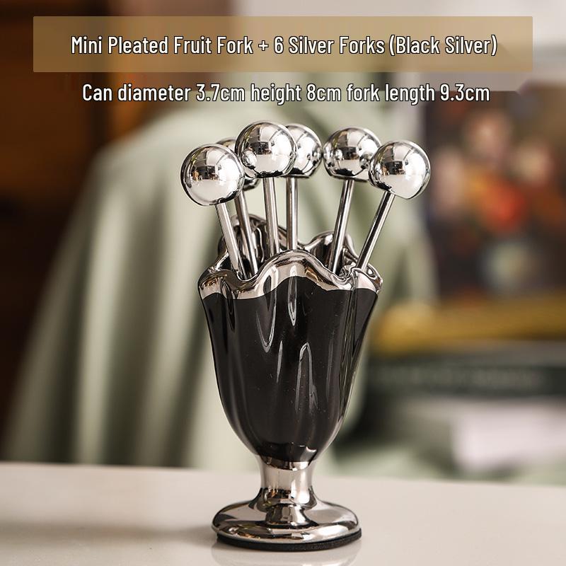 Zestaw widelczyków do owoców ze stali nierdzewnej dla dzieci - Wykałaczki deserowe ze słoiczkiem do przechowywania