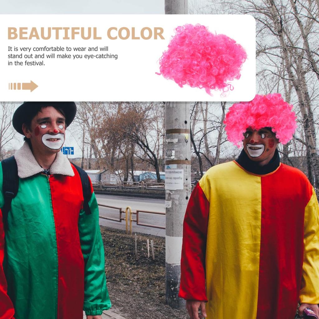 LEDMOMO Halloween Clown Afro Fluffy Ball Clown Party Pink Wig, Wig, Shape, Unisex, Lightweight, Hair, Costume, Wig,