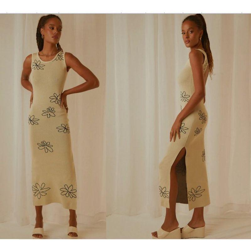 Summer New Round Neck Sling Long Dress Women Beautiful European and American Sexy High Waist Side Slit Knitted Dress
