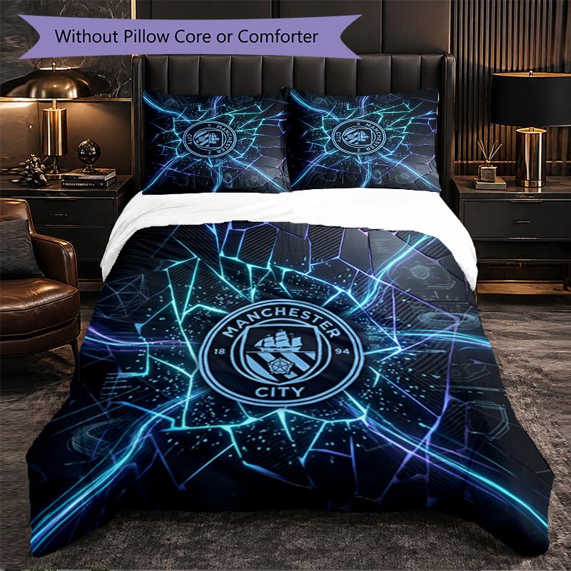 Set Lenzuola Manchester City Modello 3 Pezzi Morbida Copripiumino in Microfibra con Federe per Camera da Letto