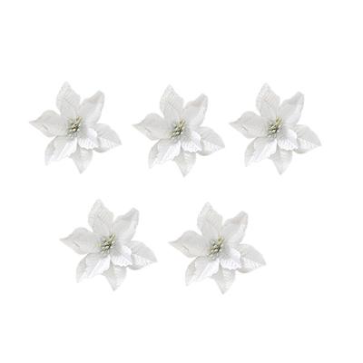 24Pcs Festive Christmas Flower Ornament Glittery Artificial Blooms for Tree Wreath Rattan Indoor Outdoor Holiday Decor Silver
