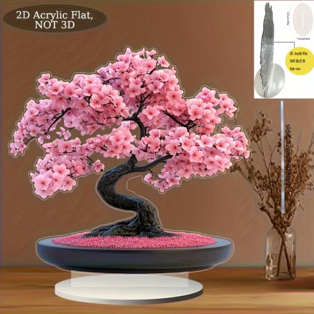 Acrylic Material, Cherry Blossom Tree Decoration - Black Branches Matching Bright Pink Flowers,home/office Desk Decoration, Modern Floral Art