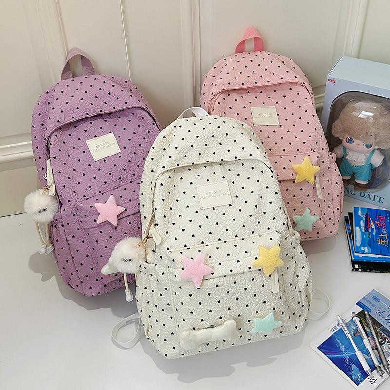 Japanese ins style schoolbag female college student simple polka dot girl backpack large capacity junior high school student girl backpack