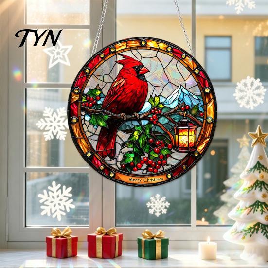 Lightweight Acrylic Party Supplies Christmas 2D Suncatcher, Stained Glass Style Black Cat Window Hanging, Holiday Hanging Door Plaques Colorful Plaque