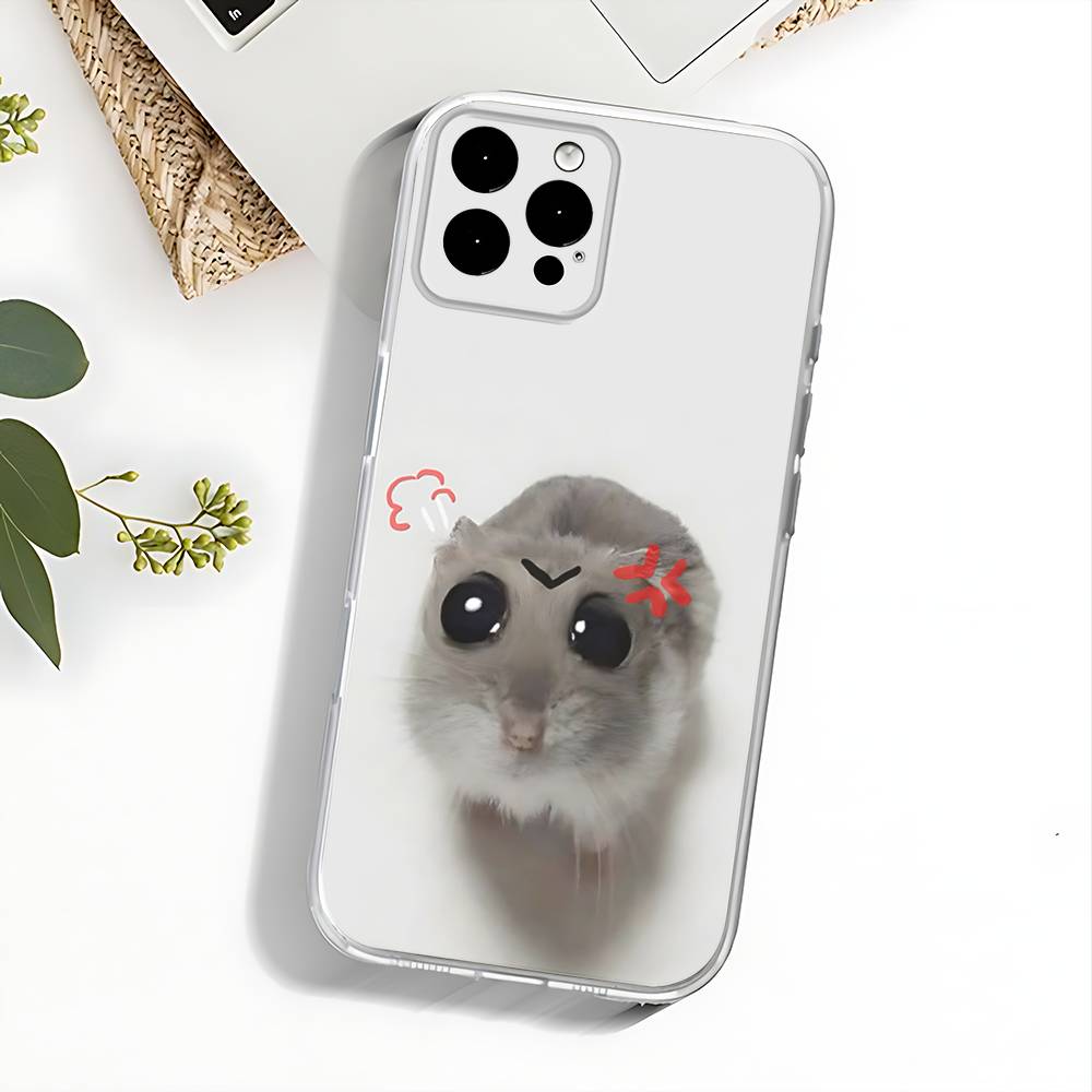 Sad Hamster Meme Phone Case For iPhone 17,16,15,14,13,12,11 Pro,Max,Plus,X,XS,XR,SE4,E Mini Transparent Soft Cover