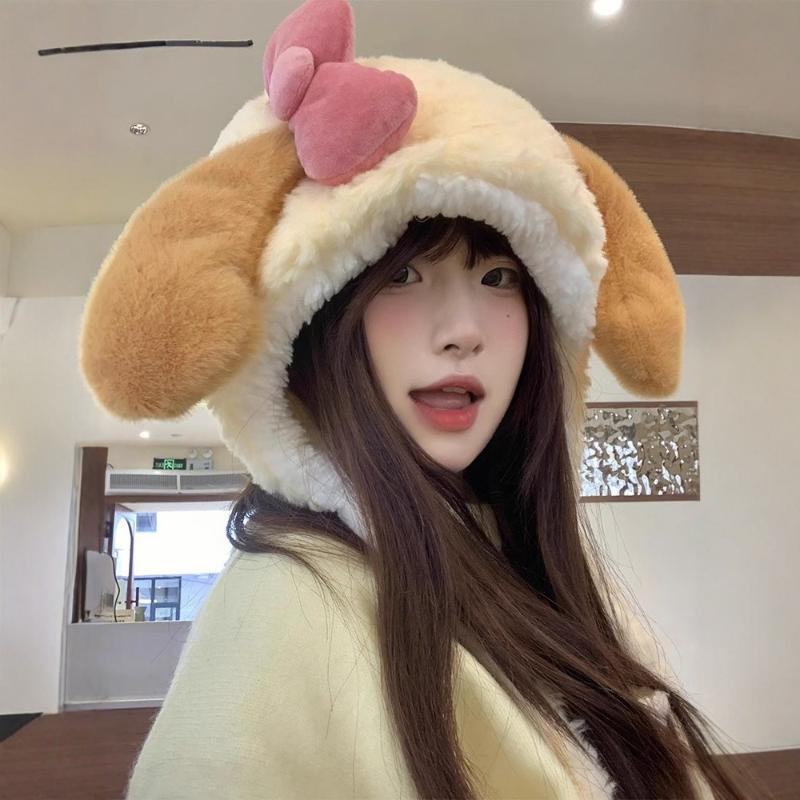 Plush Hat Kawaii Cartoon Anime Embroidery Accessories Ear Protection Hat Autumn Winter Thick Warm Hat
