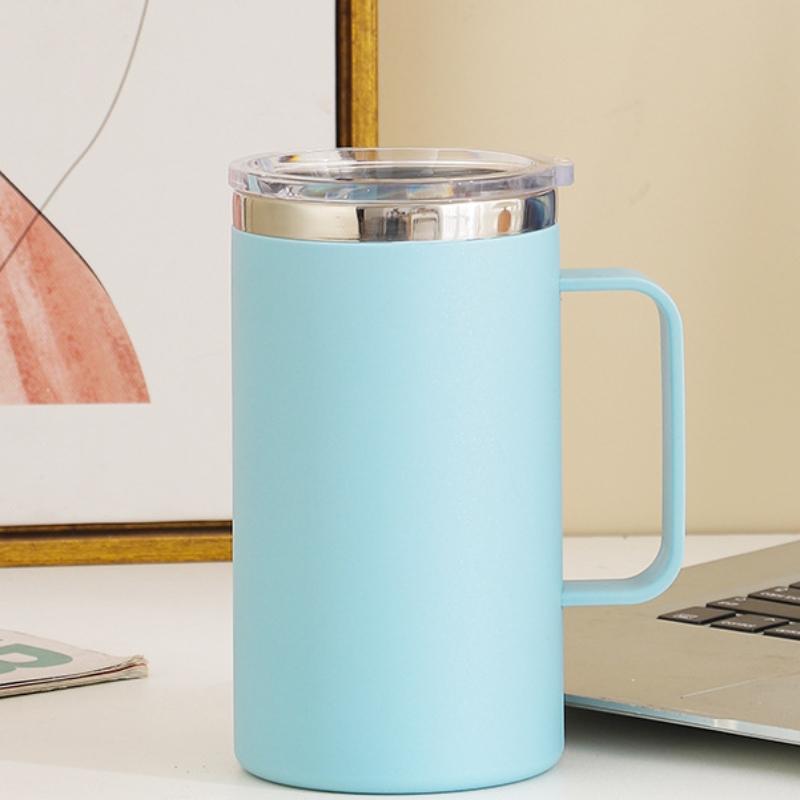 650ML Stainless Steel Water Bottle with Lid and Handle Double Layers Portable Simply Style Coffee Mug Heat Insulation Milk Cup