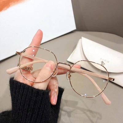 2024 New Metal Border Anti-blue Light Glasses Woman Transparent Oval Frame Eyeglasses Flat Mirror Eyeglasses Optical Spectacles