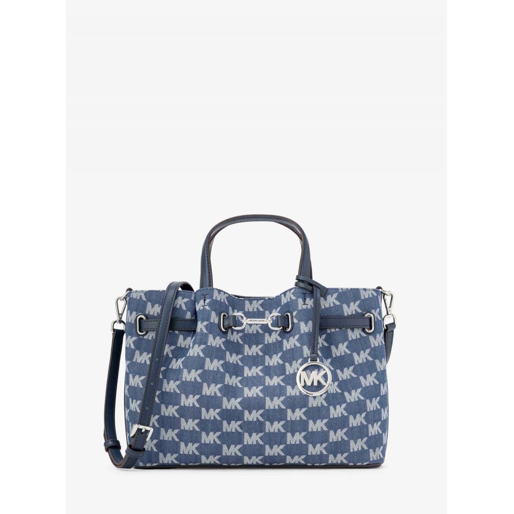 

Michael Kors Carson Center Zip Satchel Medium Mk Signature 35t5s2zs3j461 Denim F