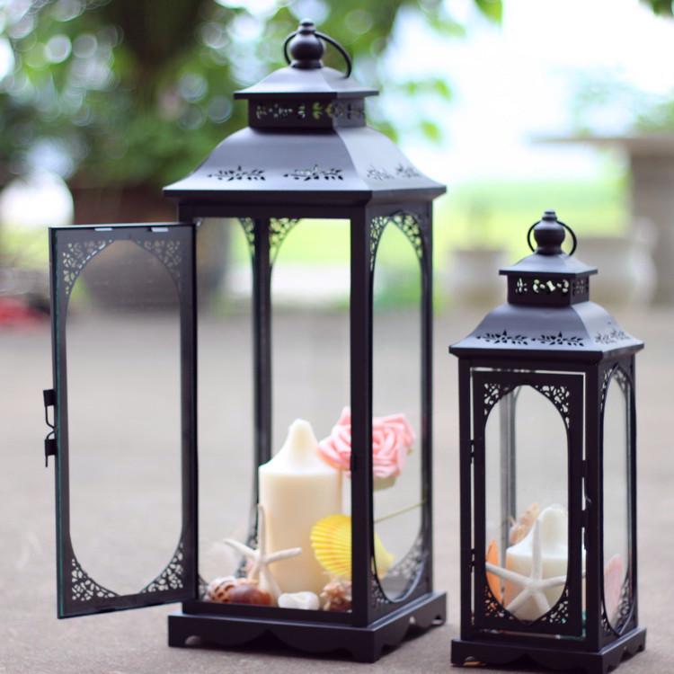 European Style Wrought Iron Hurricane Candle Lantern for Weddings and Home Decor