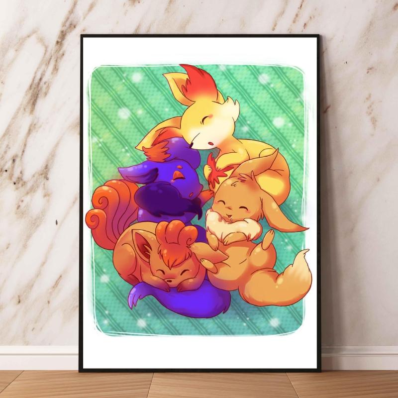 Japanese Anime Canvas Paintings Pokemon Eeveelution Watercolor Style High Quality Art Children Gifts Living Room Home Decoration