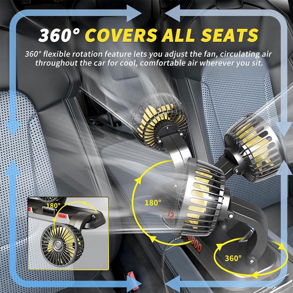 Car Fan 360° Adjustable 3 Head Air Fan Automotive Electric Fan USB/12V/24V Fan 2 Speeds Car Silent Fan For Home Desk Office&Car