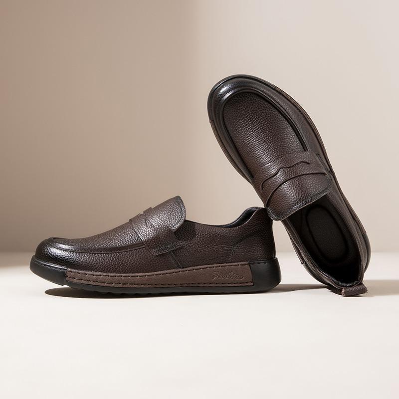 Spring new men's shoes leather soft sole British one-pedal lazy breathable casual leather shoes men