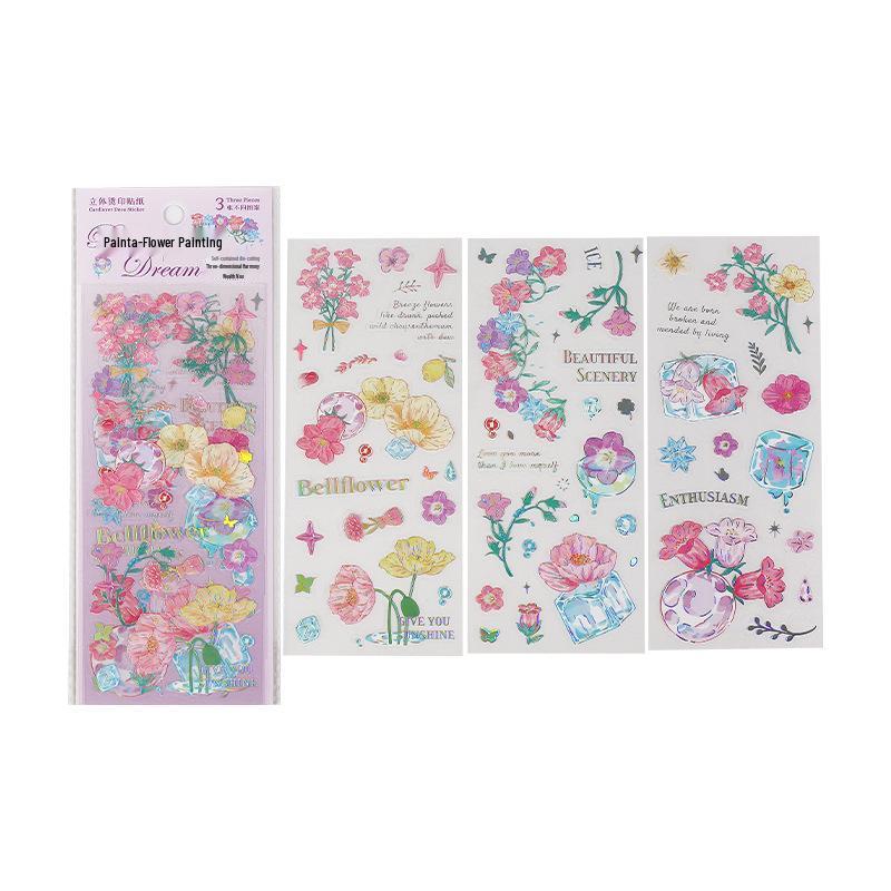 Xin's Glazed Dream Sticker Set: 3D Hot Stamping, Die-Cut Journal Material, 4 Designs