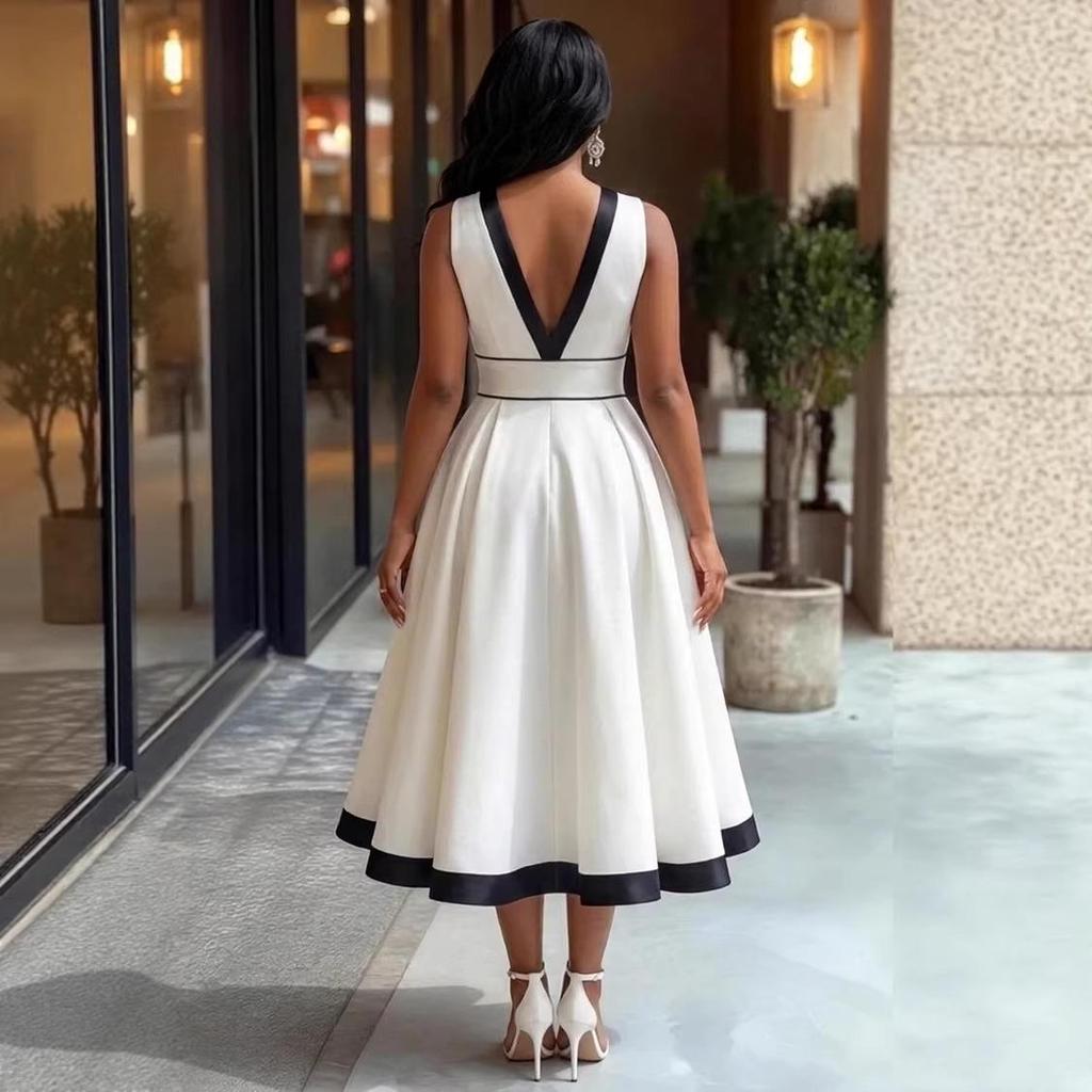 Elegant Color Block High-Waisted Women's Banquet Dress