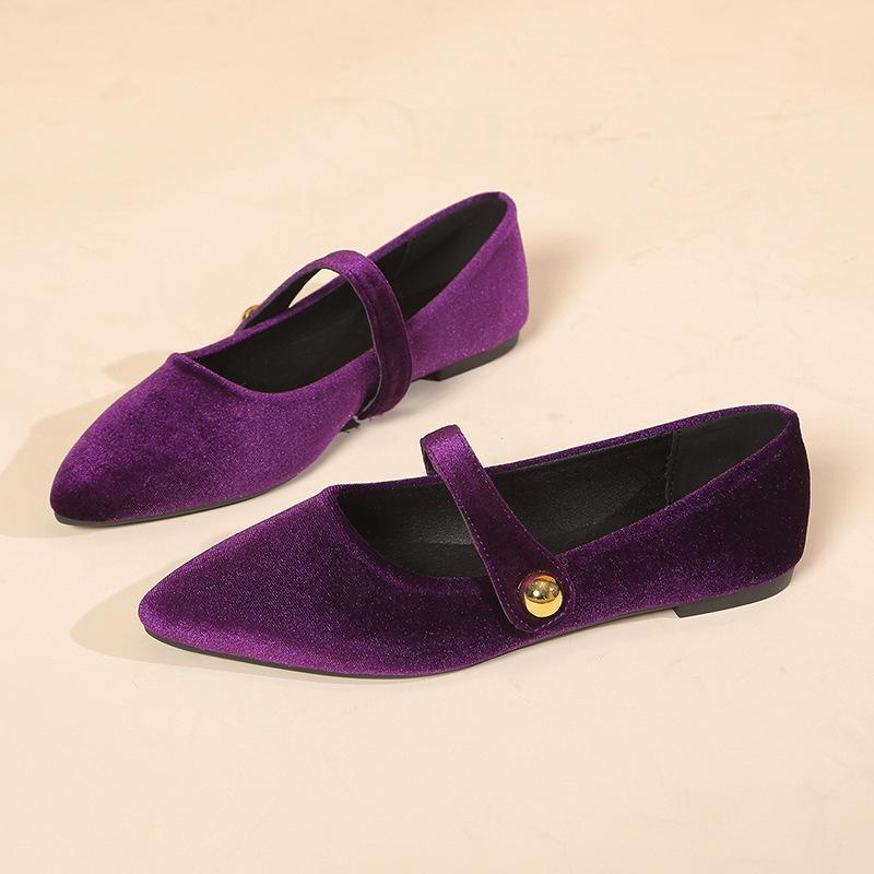 

Модные женские простые удобные лоферы с бархатисто-матовой отделкой, новая летняя коллекция 2025, модные женские туфли-лодочки с острым носком 41 фиолетовый