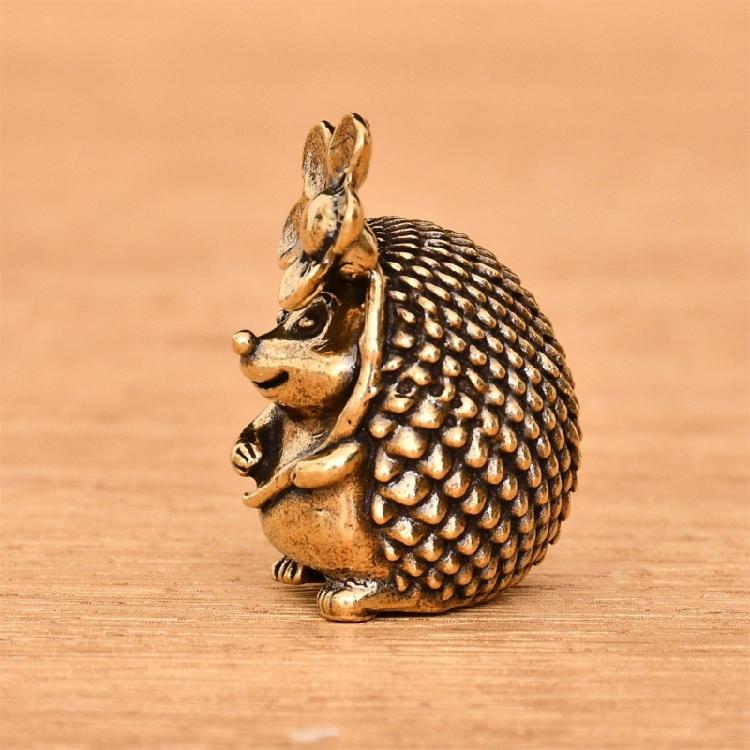 Brass Hedgehog Sculpture Miniature Animal Figurine Antique Metal Ornament Lucky Fengshuis Statue Desktop Decors Gift