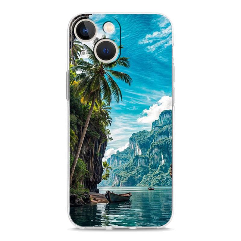 Summer Seaside Sunset Landscape Phone Case For iPhone 16 15 14 13 12 11 Pro Max Mini X XS SE 7 8 Plus 16E Shockproof Soft Cover