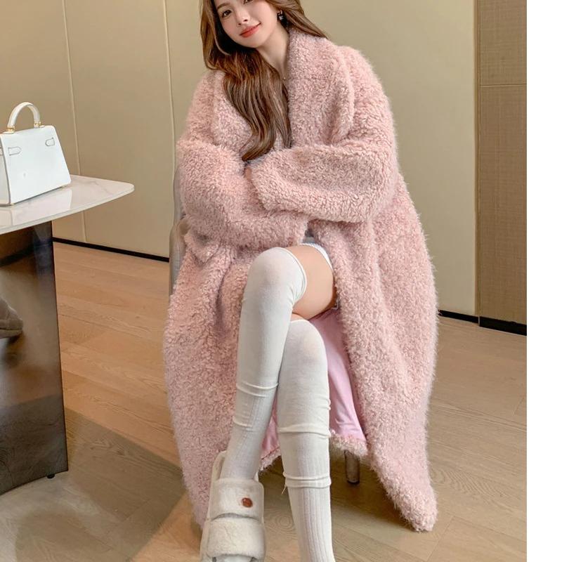 VAYLA New Women Warm Furry Coat Thick Big Collar Fake Lambswool Long Coat Beige Tops For Women Casaco Feminino