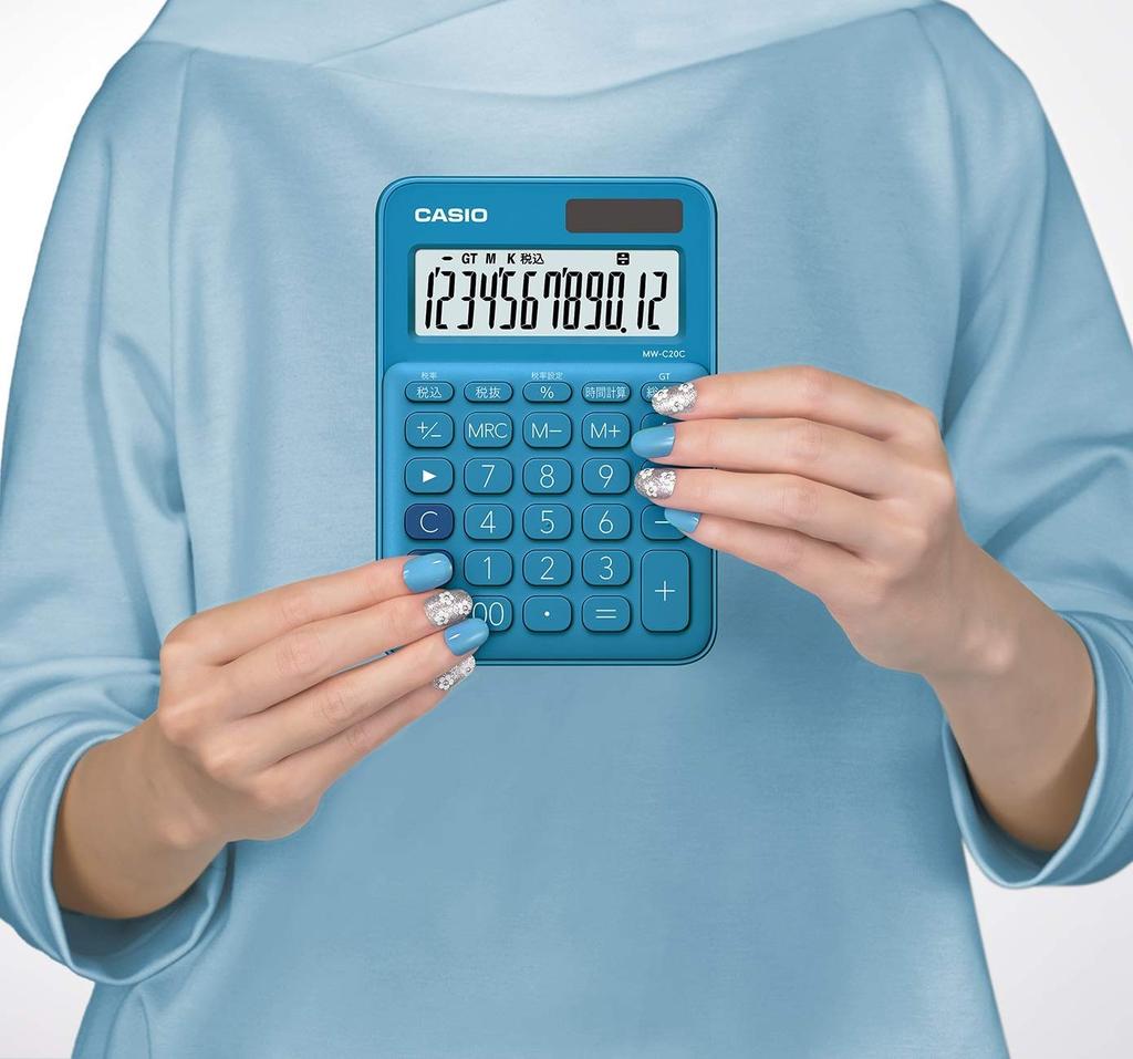 Casio Colorful Calculator Lake Blue 12 Digit Mini Just Type MW-C20C-BU-N