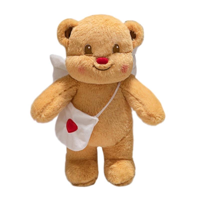 Bear Plush Toy Soft Plush Butter Angelic Bear Cushions with Apron Designs for Comfort Styles Winged Bear Throw Pillow
