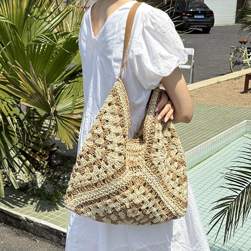 Summer Beach Straw Women Hollow Out Female Vacation Shoulder Bags Hand Woven Seaside Tote Bag Ladies Knitted Handbags