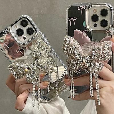 Temperament Frędzel Kokarda Etui na Telefon Dla iPhone 15 14 13 12 11 Pro Max Śliczna Kokarda Dziewczyna Lustrzane Etui na Telefon