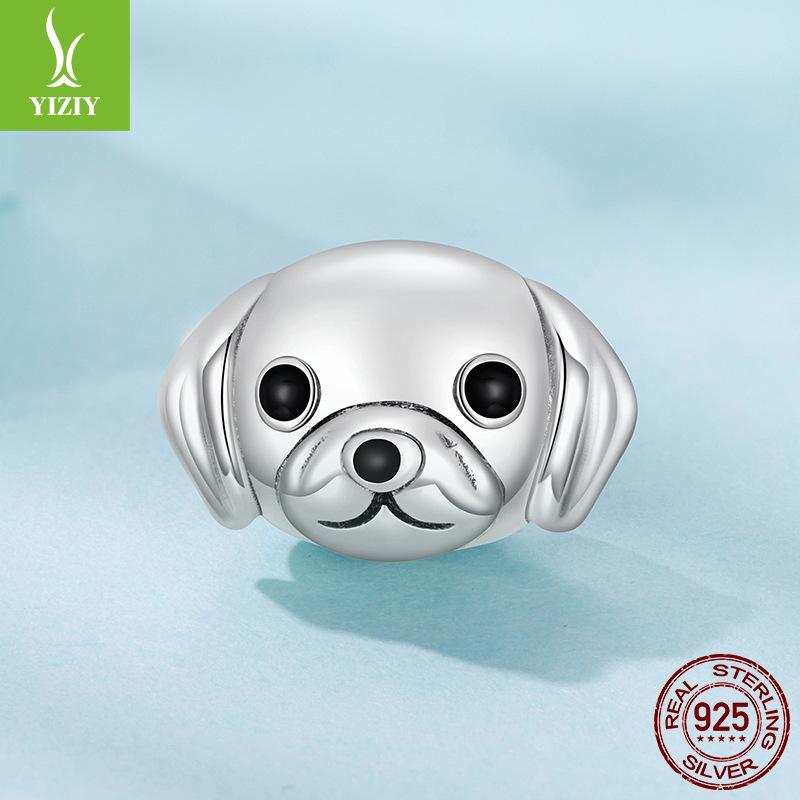 Cute Golden Retriever Diy Beaded Jewelry Accessories, Exquisite Animal S925 Sterling Silver Beads Loose Beads
