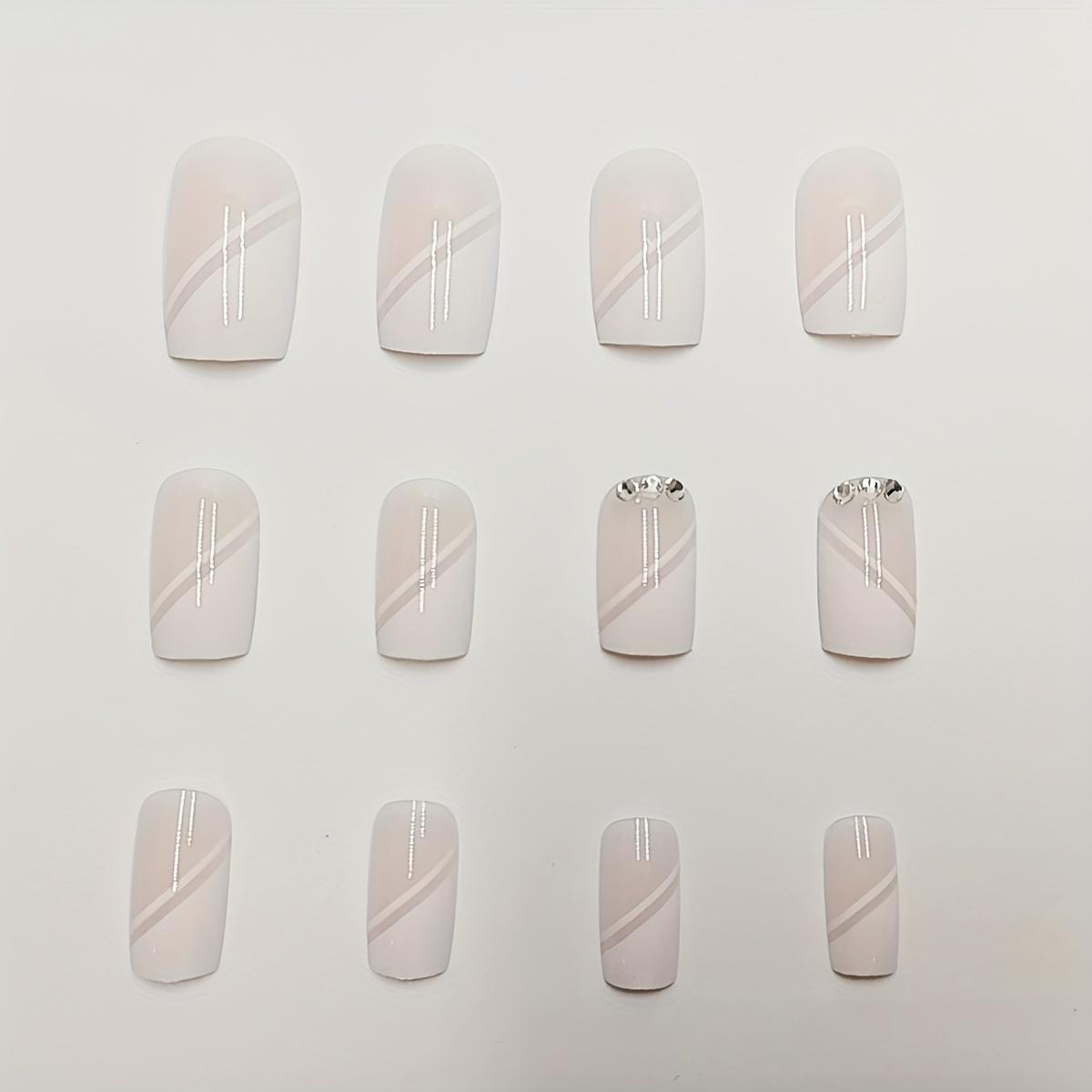 Набор из 24 гламурных квадратных белых накладных ногтей со сверкающими стразами — фото 2