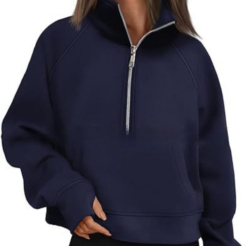 Herbst- und Wintersportarten Damen-Sweatshirts mit halbem Reißverschluss Übergröße Locker Stehkragen Samt-Hoodies Damenmode Langarm Freizeit-Sweatshirt 25144