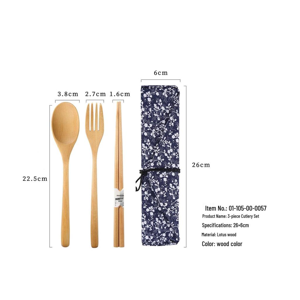 YFJY Drewniany Zestaw Sztućców: Grawerowalny widelec, łyżka, pałeczki z materiałowym woreczkiem - Idealne na wesela i do codziennego użytku