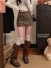Korean Retro Leopard Print Lambswool A-Line Short Skirt - High Waist Slimming Design