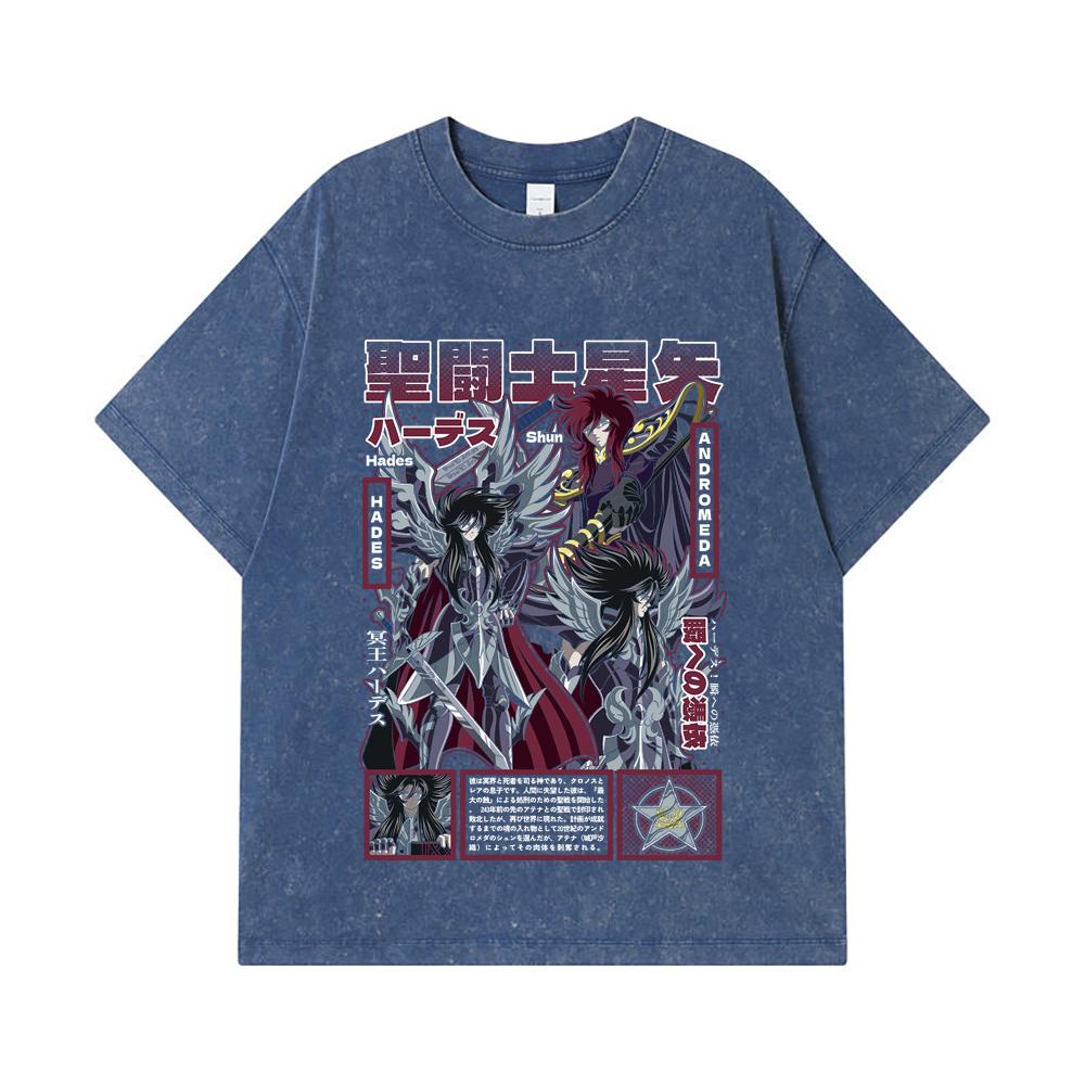275 GSM Washed T-shirts 100% Cotton Saint Seiya V4 Hades Print Unisex Heavy Cotton T Shirt