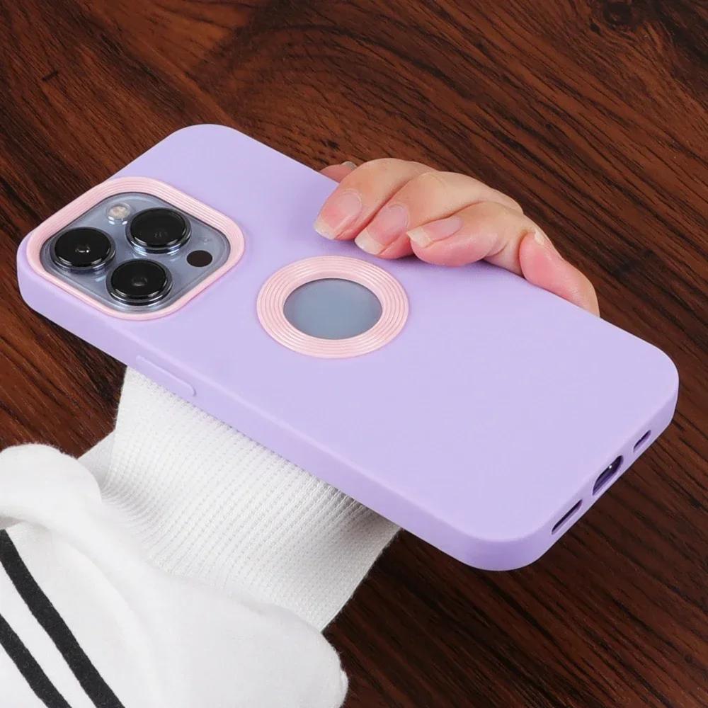 

Fashion Logo Hole Double Color Case For iPhone 16 15 14 Pro Max 13 12 11 X Xr Xs 7 8 Plus SE Shockproof Soft Silicone Slim Cover for iPhone 11 Pro фіолетовий
