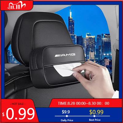 GLC GLB Car Logo Tissue Box Seat Hanging Paper Towel Storage Bag For Mercedes Benz AMG W205 W203 W220 W206 W211 W212 W201 W176