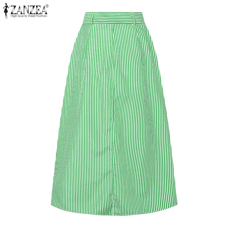ZANZEA Elegant Women Striped Zipper Casual Long Swing Skirts