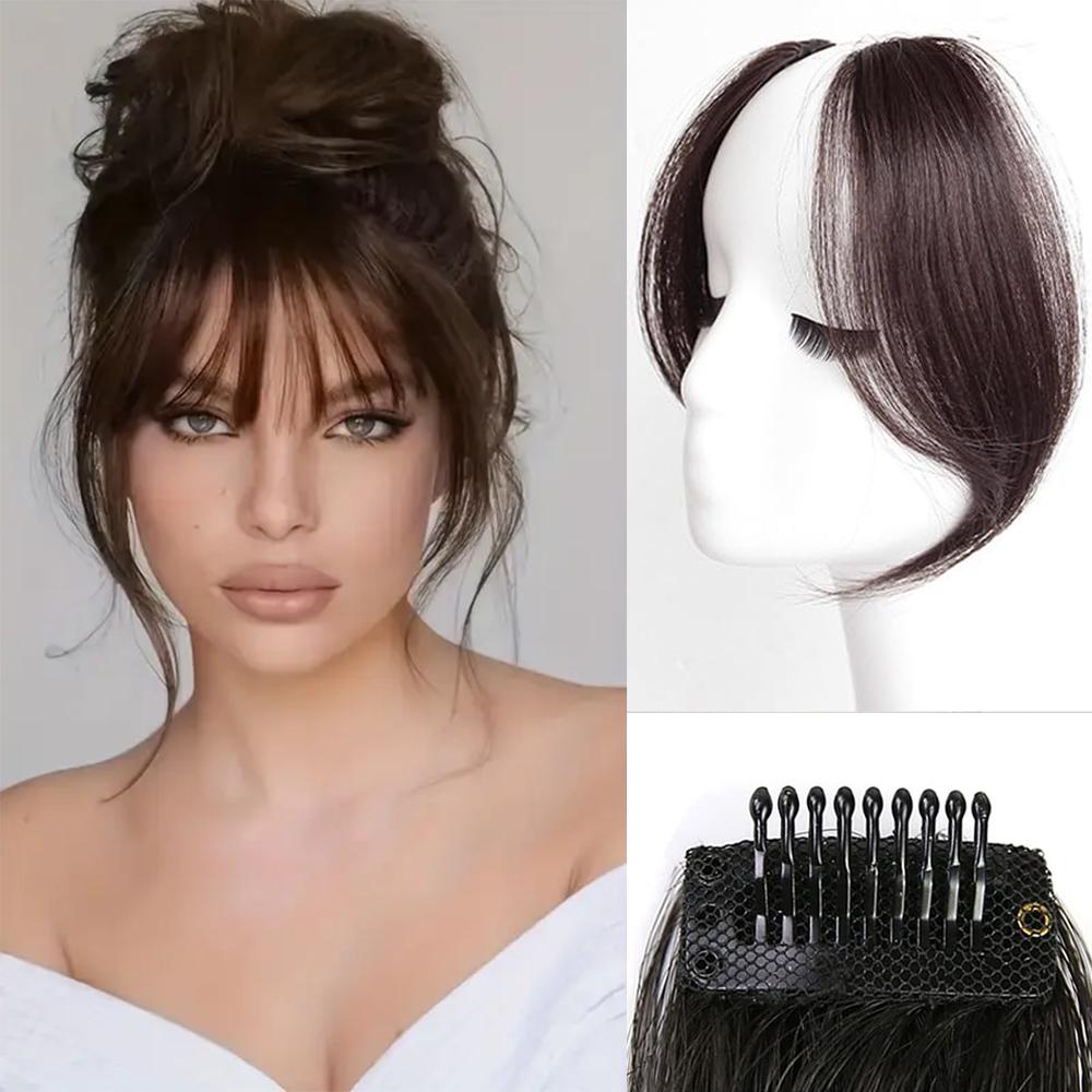 LISI HAIR 2PCS Synthetic Clip In Straight Wig With Bangs Extension Adjustable Natural Look Hairpiece For Women Daily Wear