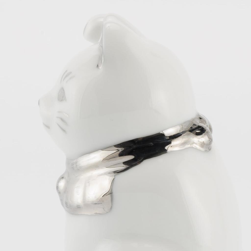 Seto ware right platinum approximately 5cm diameter x 9cm mini good luck made in Maneki-neko (beckoning cat) figurine, white, paw, finish, height,