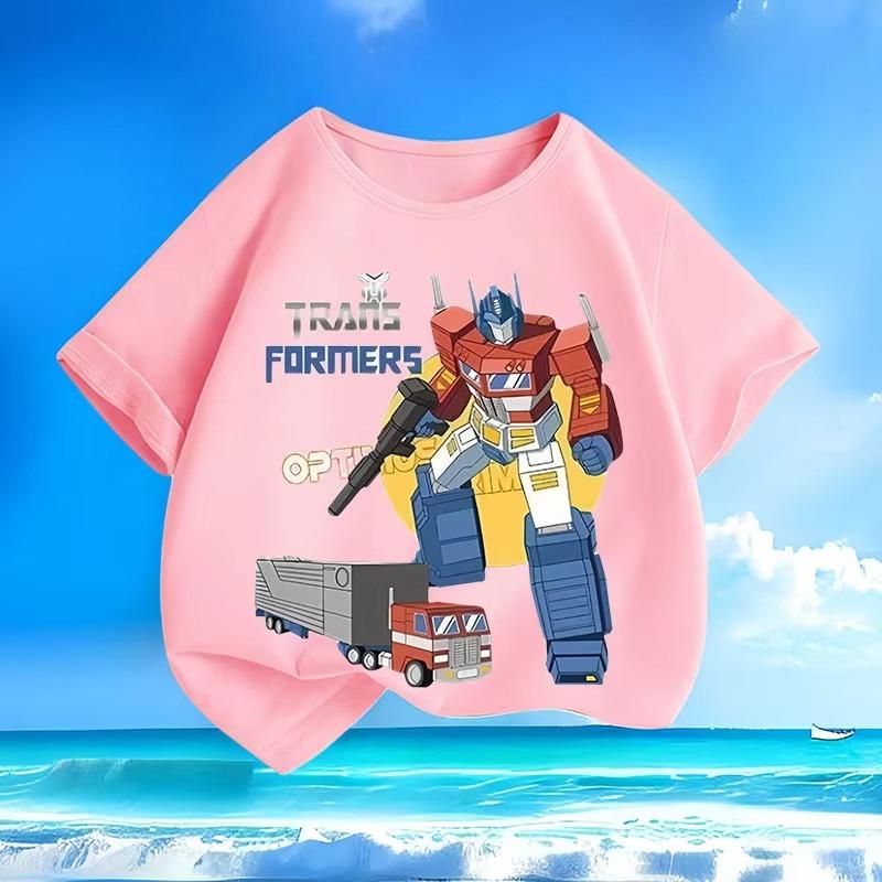 2026 Transformers Optimus Prime Childrens Tshirt Candy Colored Pure Cotton Printed Parentchild Outfit New Fashionable Tshirt