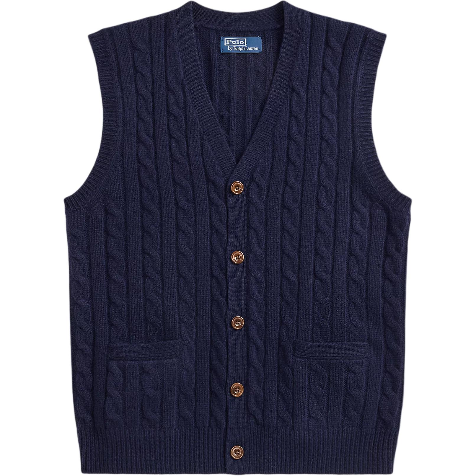 

Polo Ralph Lauren FW25 Regular Fit Cable Knit Wool Cashmere V-Neck Cardigan Vest Men vest 710979091-001 XXL