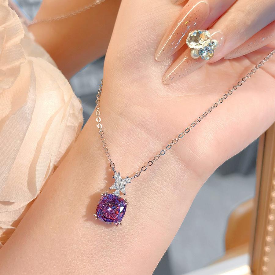 Square Dry Rose Necklace Pendant Imitation Alexander Stone Pigeon Egg Ring High Carbon Purple Diamond Color Treasure Set Female