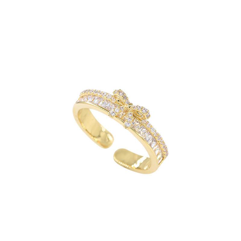Elegant Korean Style Bowknot Zirconia Ring For Women Adjustable Fashion Accessory