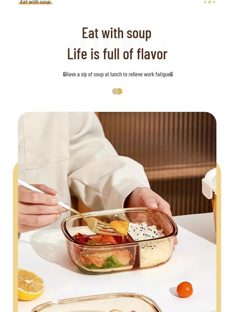 Xilekou Microwave-Safe Glass Lunch and Bento Box for Office & Takeaway