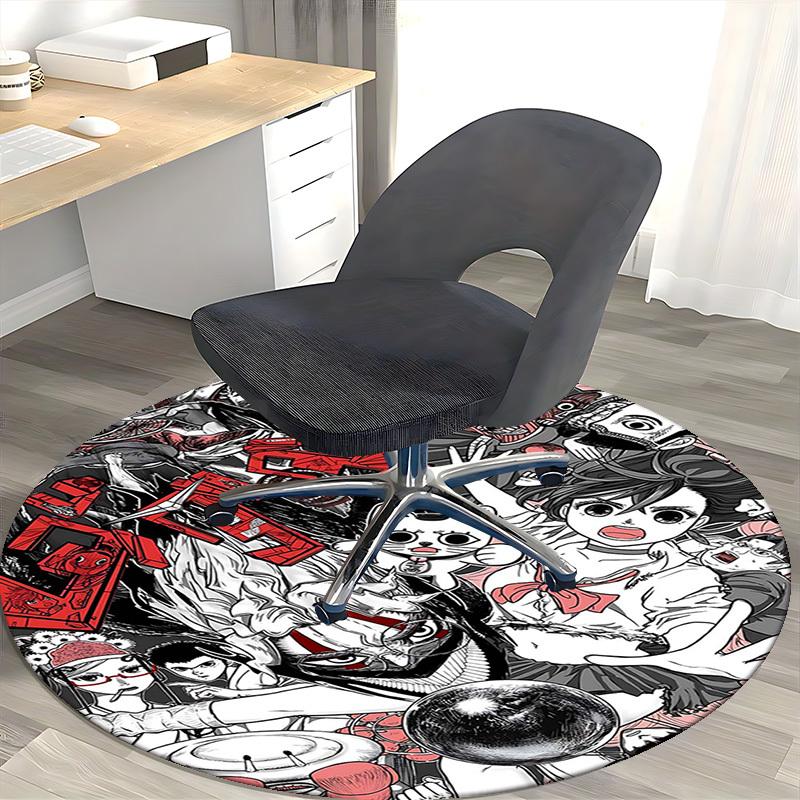 1ks Anime Kočka Kulatý Koberec - Podložka pod Kancelářskou Židli, Protiskluzový Koberec pro Domácí Dekoraci, Obývací Pokoj, Ložnice, Herní Místnost