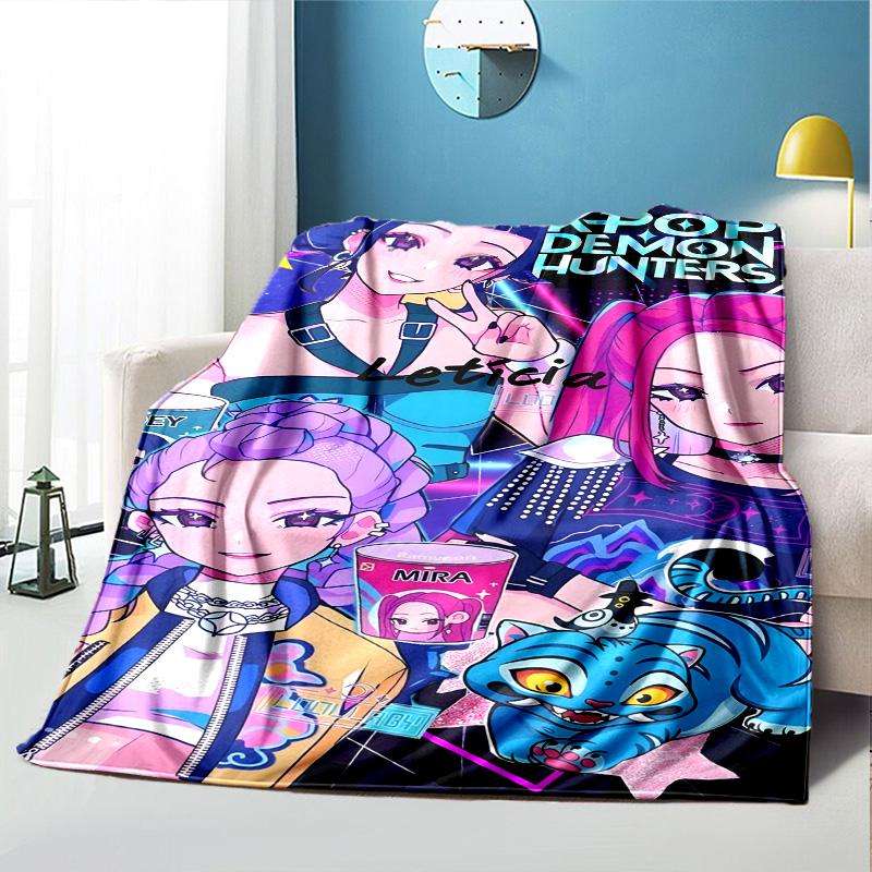 KPop Demon Hunters Pattern Blanket for Home Decoration, Bed, Sofa, Car Travel, Camping, Suitable for All Seasons, Birthday Christmas Gift