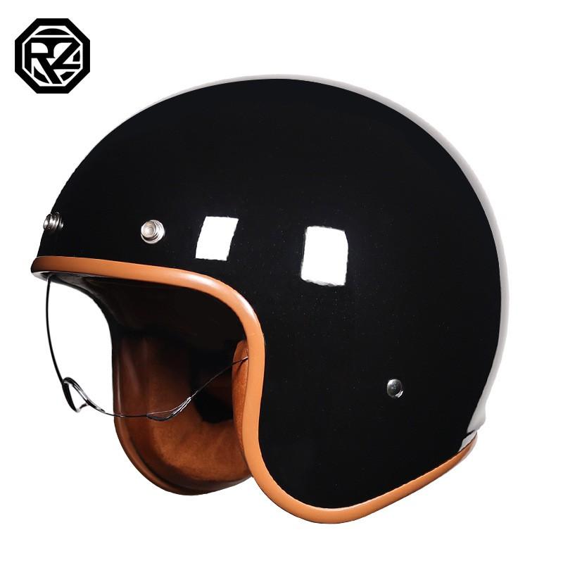 Vintage Style 3/4 Open Face Motorcycle Helmet Men Women DOT Approved Safety Headgear With Visor Matte Black Pearl White